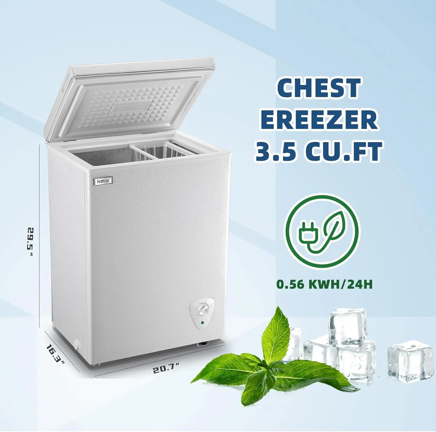 Mini Chest Freezer 3.5 Cu. Ft., Top Door, Removable Basket