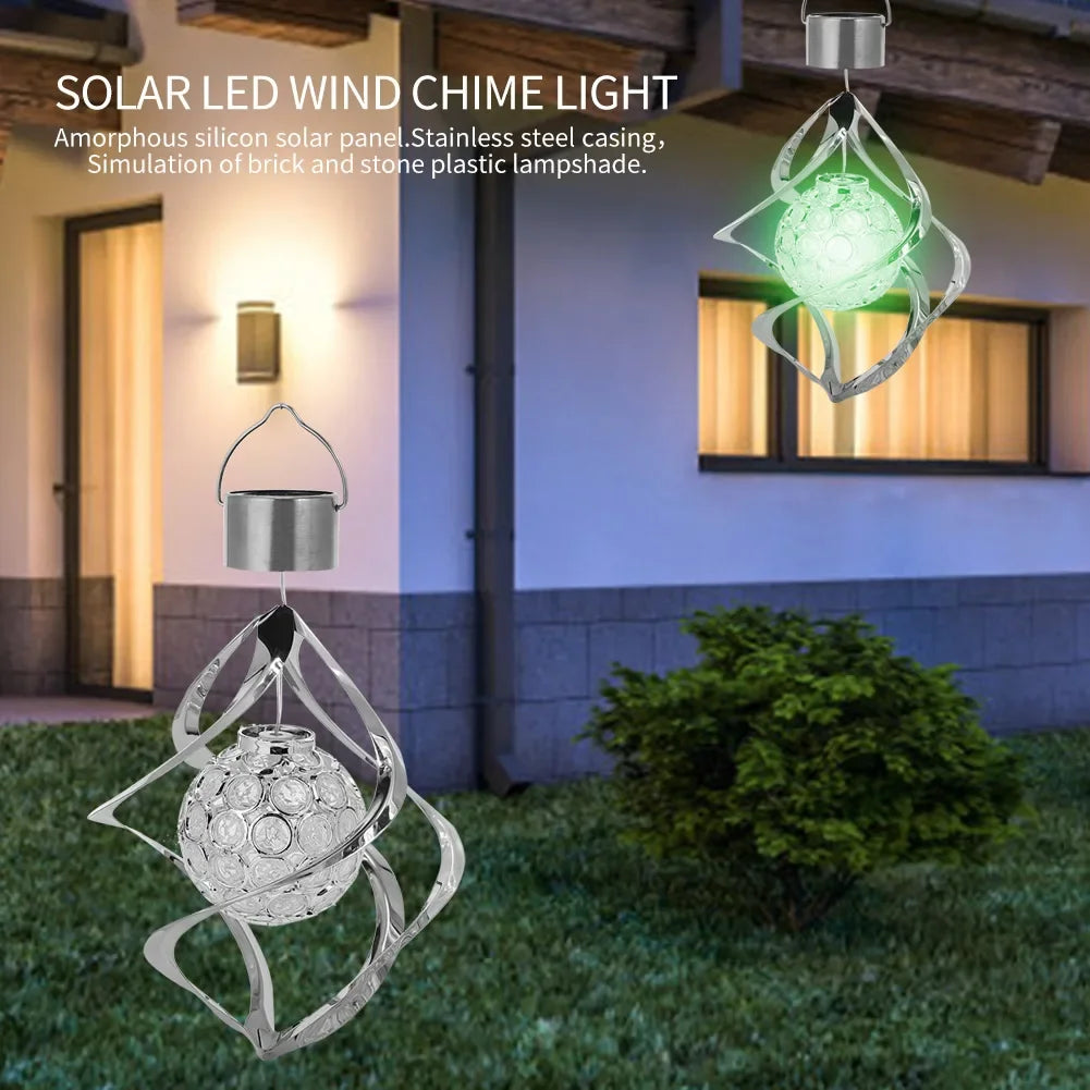 Outdoor Hanging Solar LED Wind Spinner Lamp Color Changing