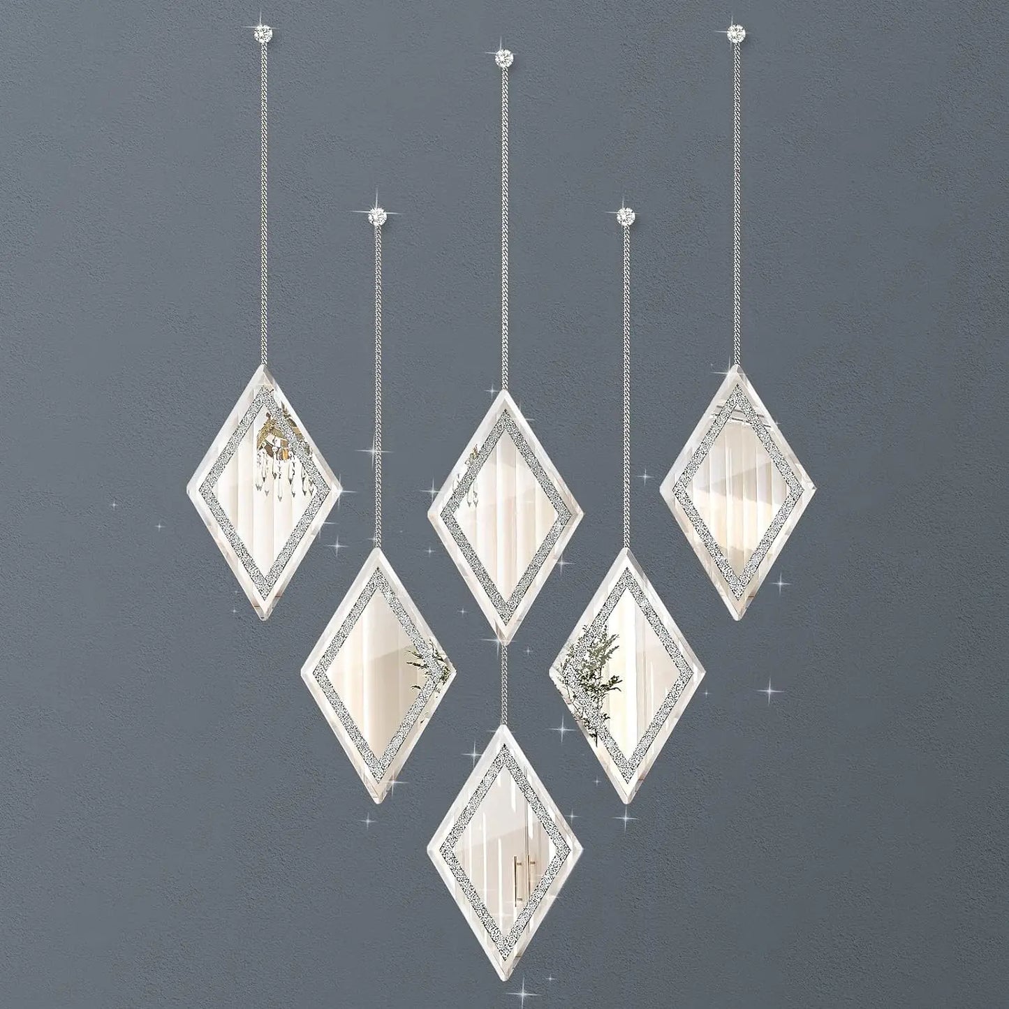 Diamond Decorative Hanging Wall Mirror, Set of 6