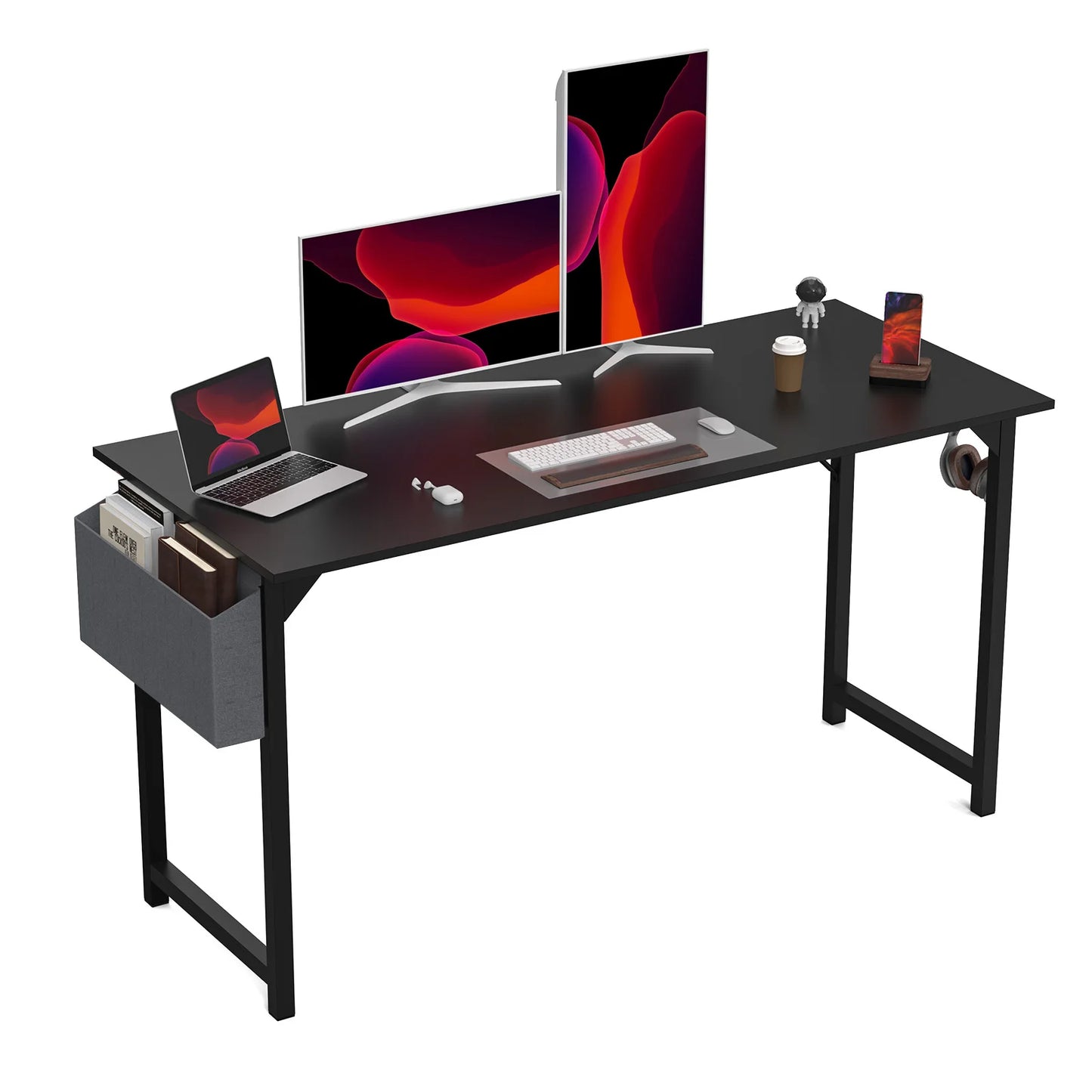 Computer Desk, Compact with Side Hook, Easy Assembly