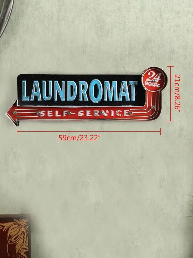 Vintage "LAUNDROMAT" Wrought Iron Sign With LED Light