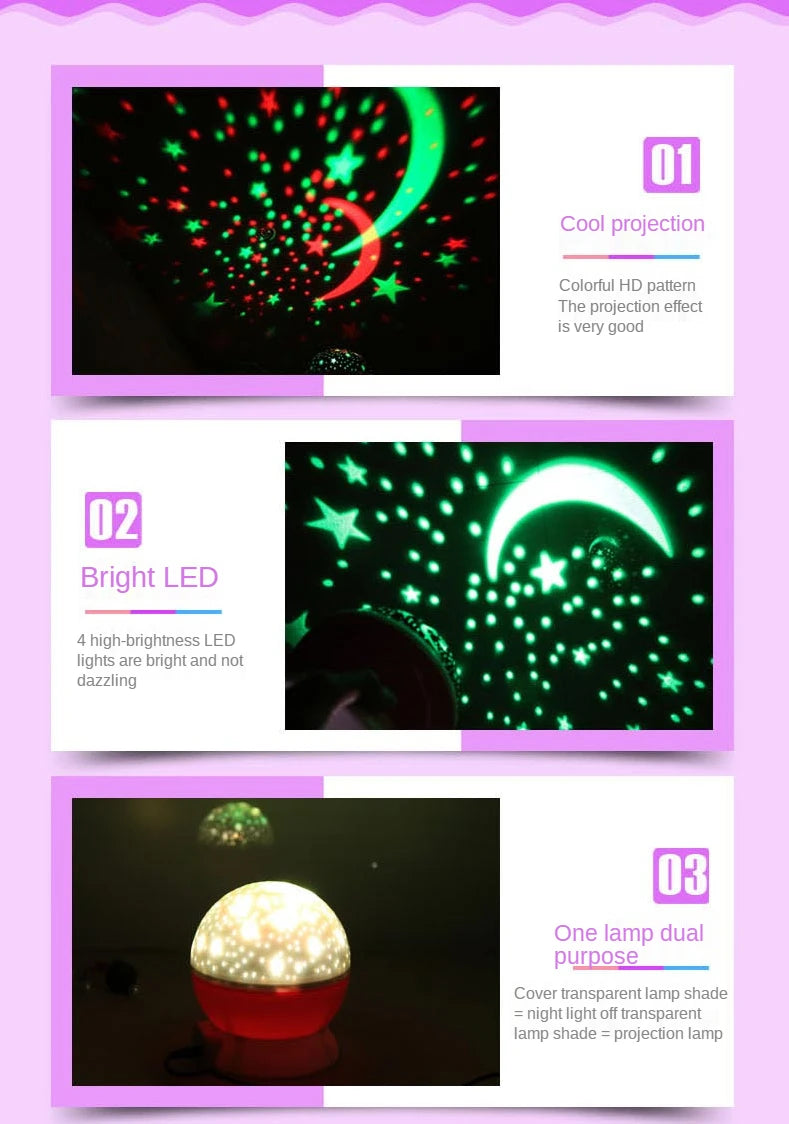 LED Rotating Night Light Projector Starry Sky, Purple