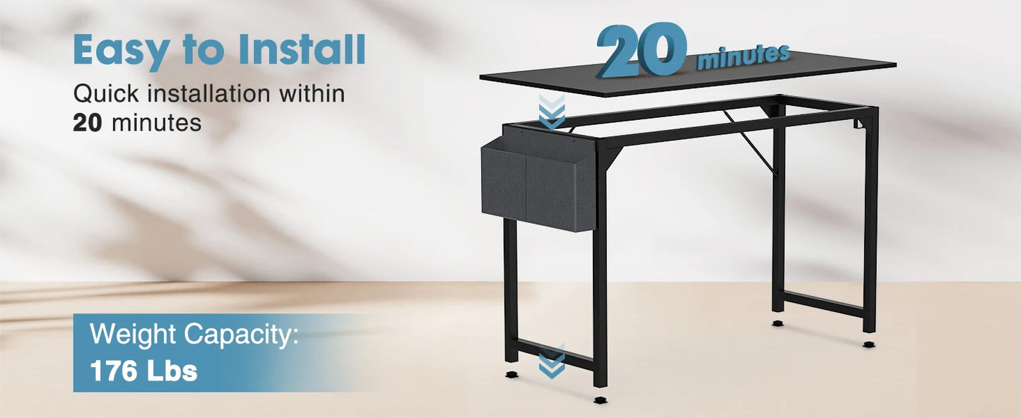 Computer Desk, Compact with Side Hook, Easy Assembly