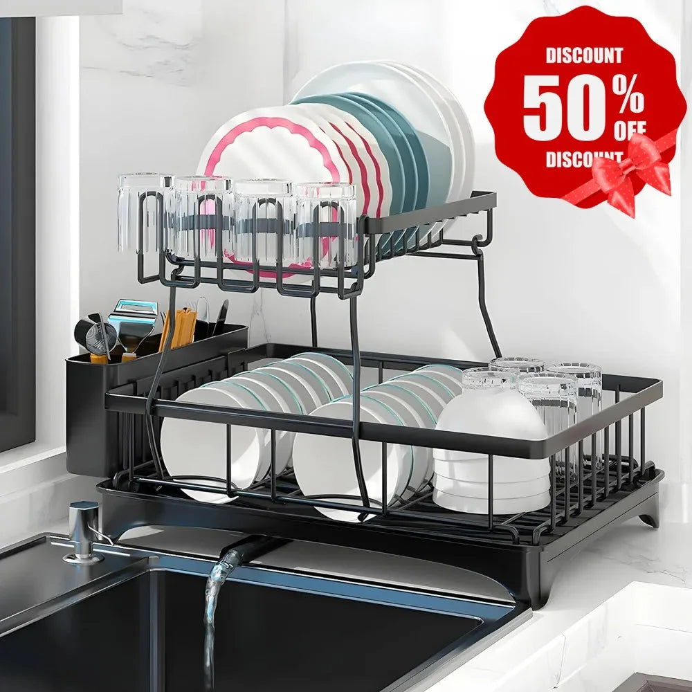 Kitchen Countertop Dish Drying Rack With Drainboard