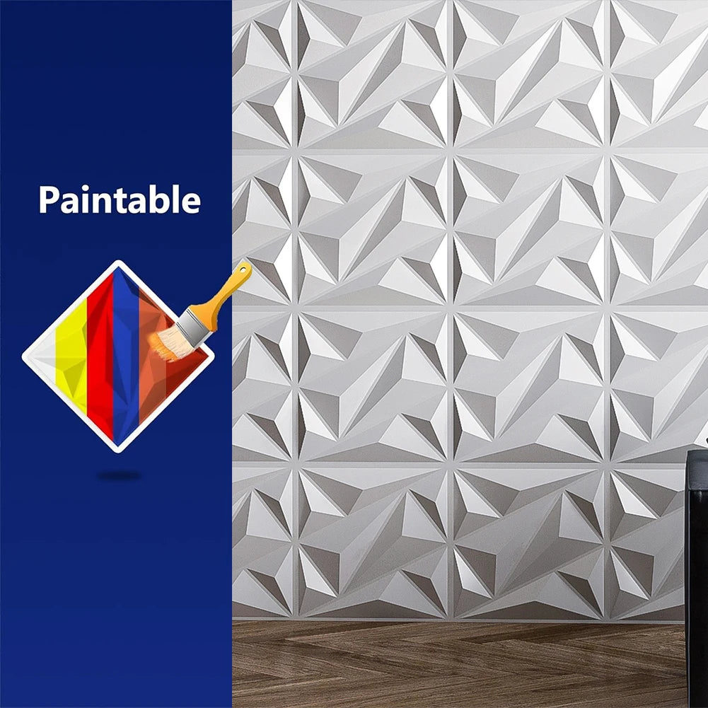 3D Wall Panel Diamond, 30x30cm PVC, Accent Textured Wall Panel, Black Wall Covering Panel for Interior Wall Decor