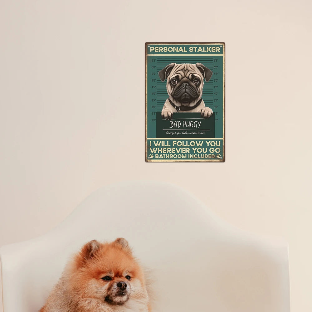 Pug Vintage Tin Sign, Retro Wall Art, 7.8 X 11.8 Inches