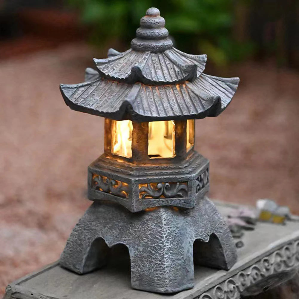 Solar LED Stone Pagoda Lantern Waterproof Resin