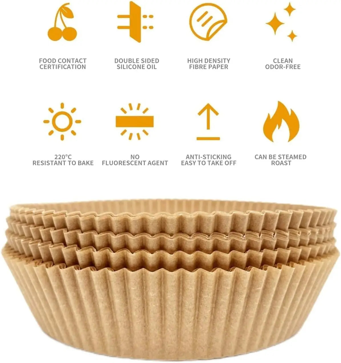 50PCS Round Paper Baking Liners, 7.8 inch, Multipurpose, Oil-absorbing