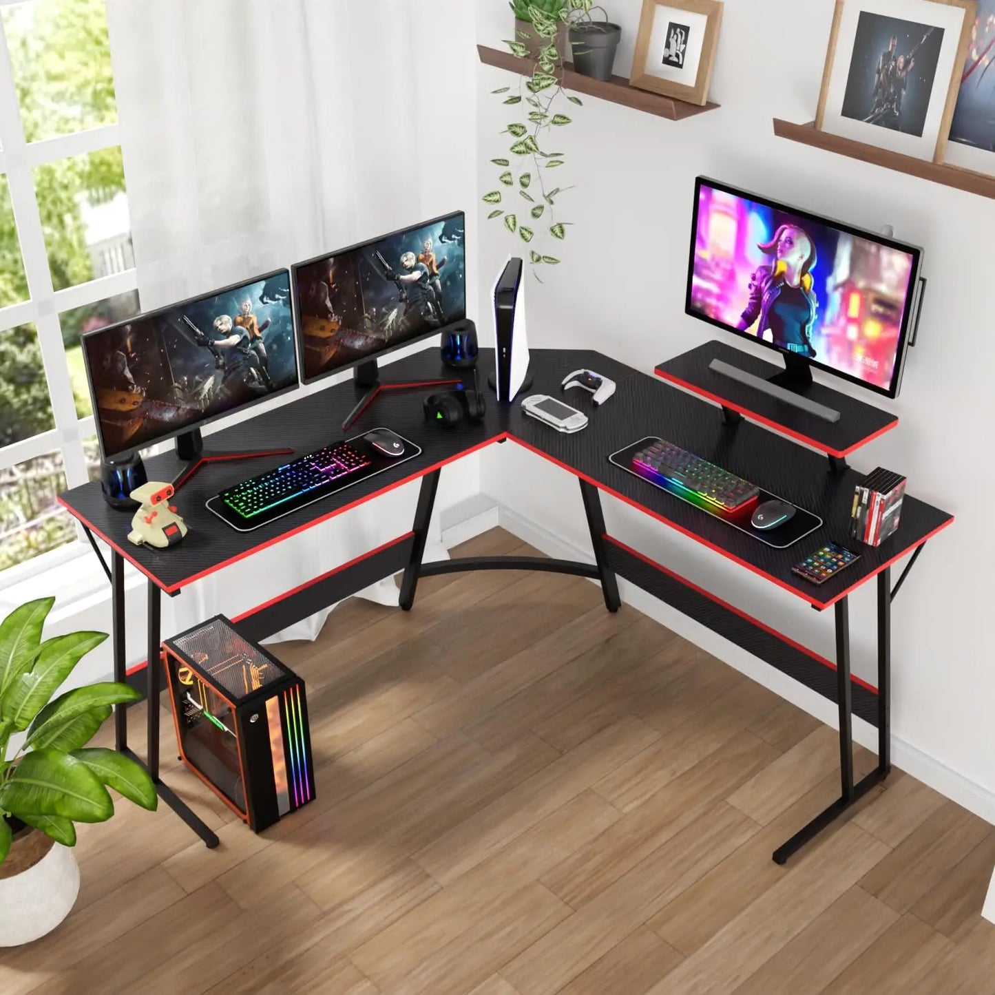 L Shaped Corner Gaming or Computer Desk with Large Desktop