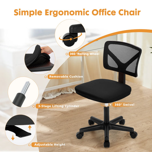 Lumbar Support Armless Office Chair Low Back