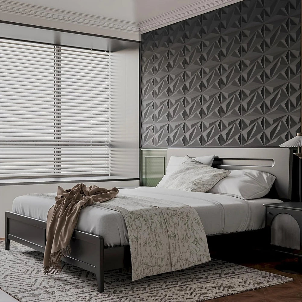 3D Wall Panel Diamond, 30x30cm PVC, Accent Textured Wall Panel, Black Wall Covering Panel for Interior Wall Decor