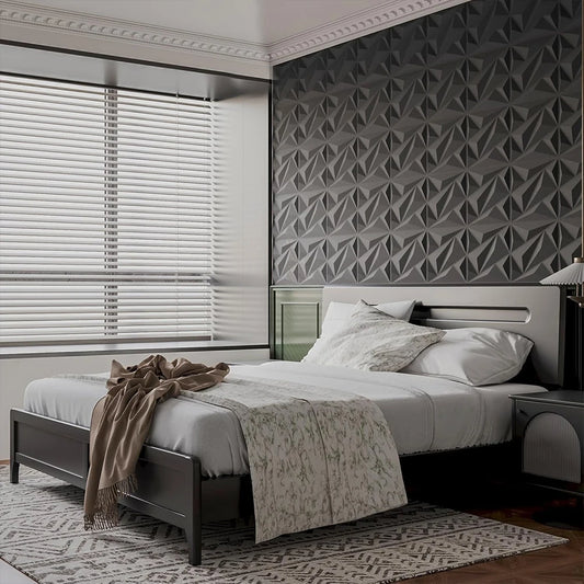 3D Wall Panel Diamond, 30x30cm PVC, Accent Textured Wall Panel, Black Wall Covering Panel for Interior Wall Decor