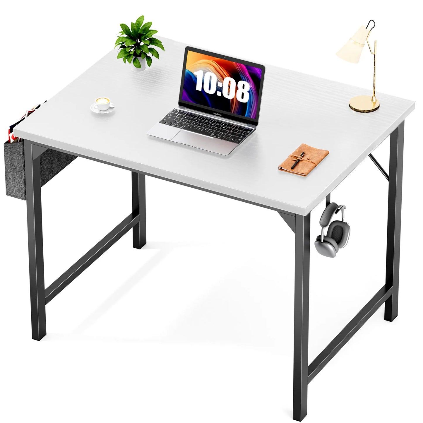 Computer Desk, Compact with Side Hook, Easy Assembly