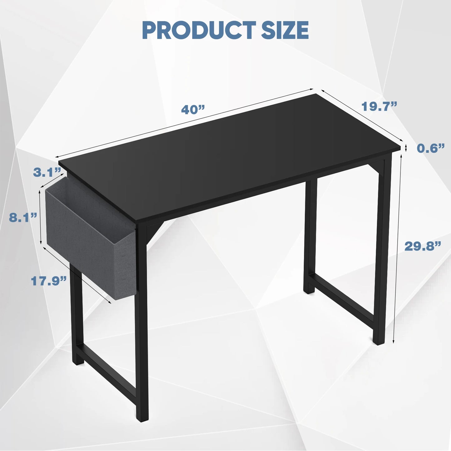 Computer Desk, Compact with Side Hook, Easy Assembly