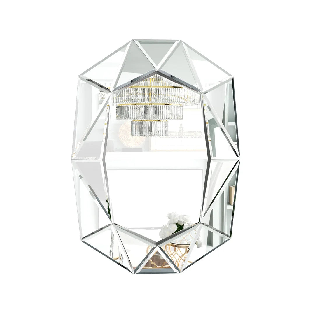 Asymmetrical Decorative Wall Mirror, Irregular Silver Glass Accent Mirror with Beveled Diamond Pieces