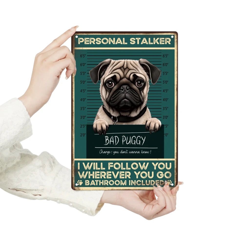 Pug Vintage Tin Sign, Retro Wall Art, 7.8 X 11.8 Inches