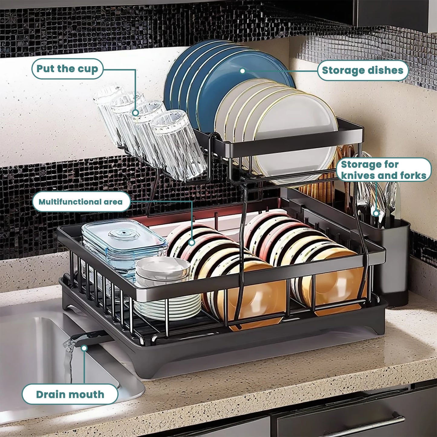 Large 2-Tier Dish Drying Rack For Countertop