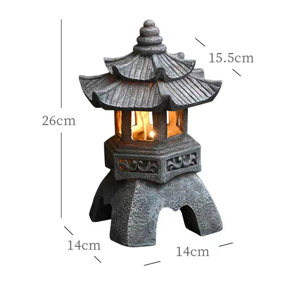 Solar LED Stone Pagoda Lantern Waterproof Resin