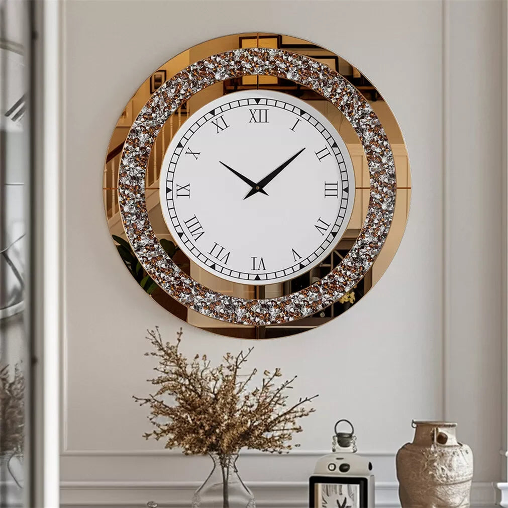 LUVODI 32inch Diamond Crystal 3D Wall Clock, Roman Numerals